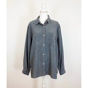 Peruvian Connection Chambray Boyfriend Shirt XL, Blue Linen Cotton, NWT